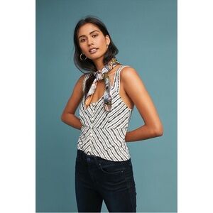 Maeve Anthropologie Sylvia Embroidered Button Front Tank Top